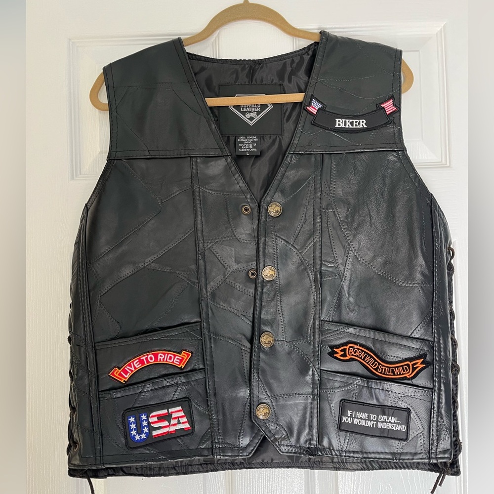 Diamond Plate Genuine Buffalo Leather Biker Vest Size L